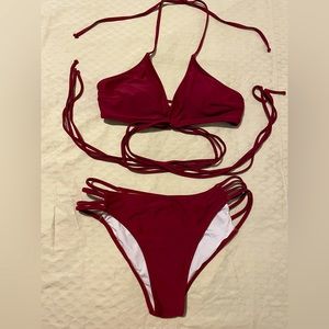 Maroon strappy bikini